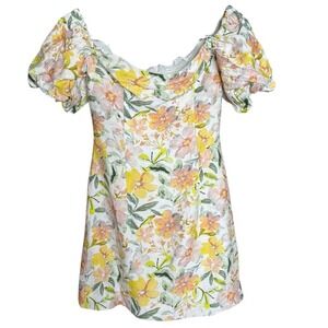 ASTR The Label Ivory Blush Floral Mini Dress Off Shoulder XS Summer